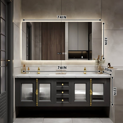 56"- 96"Elegant Double Sink Bathroom Vanity with Sense of Atmosphere Defogging Mirror