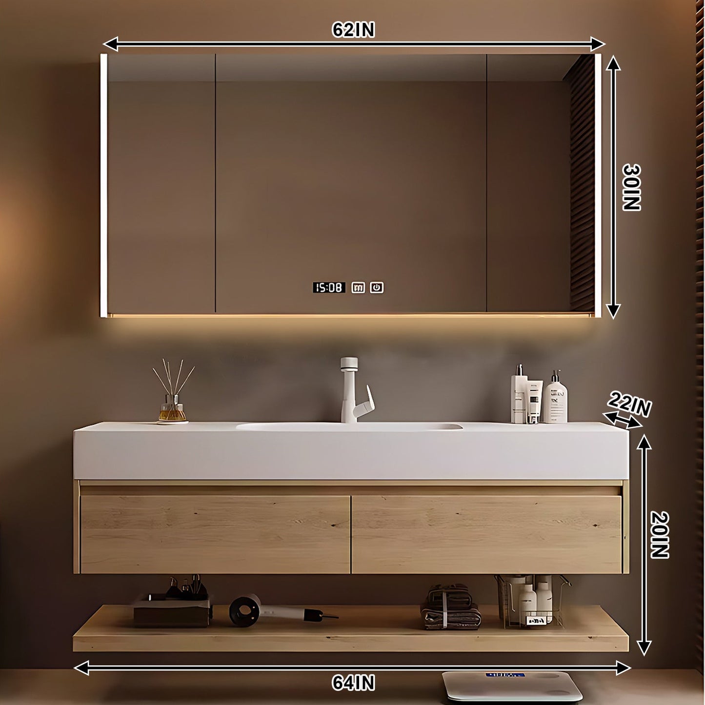 40"- 72" Single Basin Floating Bathroom Vanity Set with Mirror