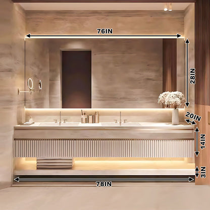 56"-78"Luxurious Solid Wood Bathroom Vanity Open Storage Rack Smart Defogging Mirror