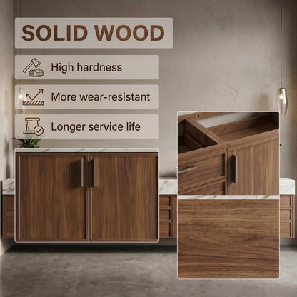 70''-96'' Modern Bathroom Vanity with Sink Double Sink White Marble Dark Walnut Cabinet