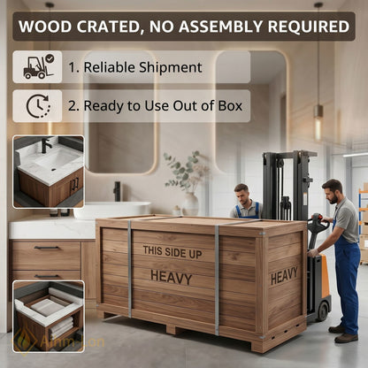 78''-96'' Double Bathroom Vanity with Sink Walnut Wood Finish Central Open Shelf
