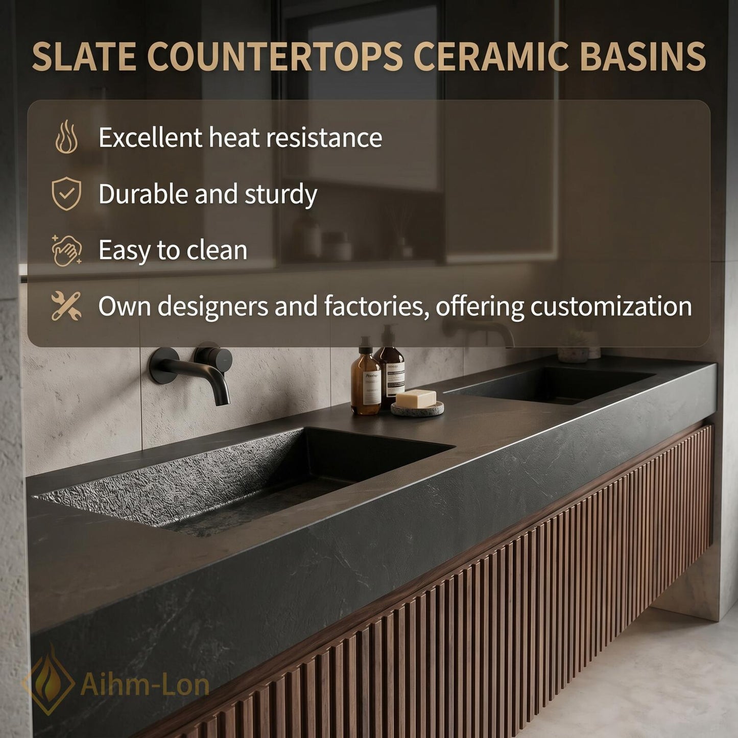 60''-96'' Double Bathroom Vanity with Sink Warm-Walnut Modern Floating Open Shelving