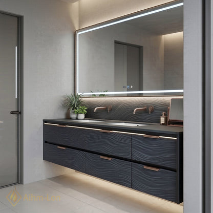 60''-96'' Double Bathroom Vanity with Sink Wave-Patterned Doors Deep Basin Six Drawers Cabinet