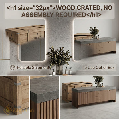 60''-96'' Double Bathroom Vanity with Sink Dark Stone Top Warm Wood Cabinet