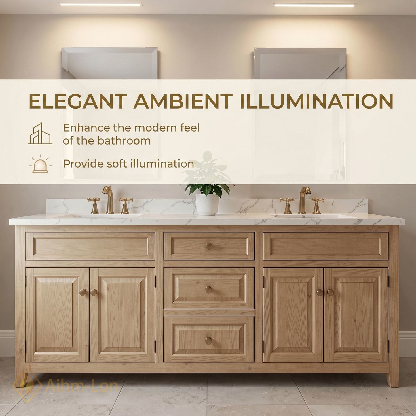76''-96'' Modern Bathroom Vanity with Sink Light Oak White Marble Deep Drawers
