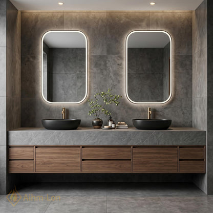 60''-96'' Double Bathroom Vanity with Sink Dark-Wood Modern Floating Grain Drawers