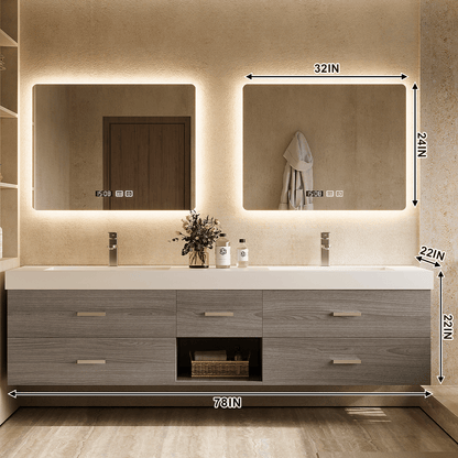 56"- 78"Floating Bathroom Vanity Includes Five Brown Wood Design Drawer