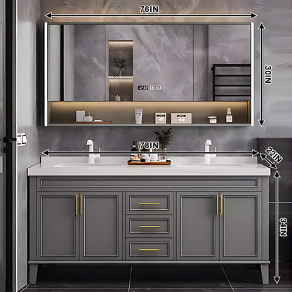 52"- 96"  Modern Bathroom Vanity Set with Double Sink and Defogging Mirror Cabinet Gray