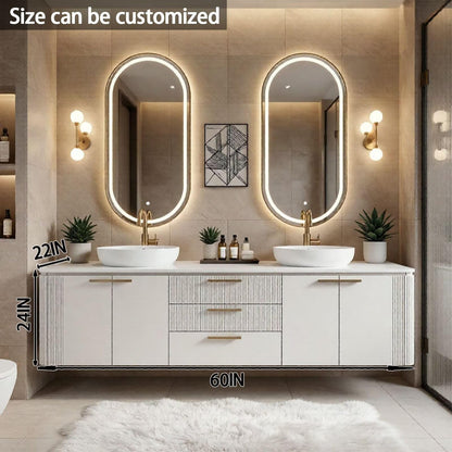 60“-96”Floating Bathroom Vanities with Double Sink (White Vertical Texture)
