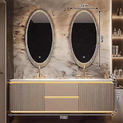 52"- 96" Luxury Bathroom Vanity with Double Sink & Lntelligent Defogging Mirror Gold