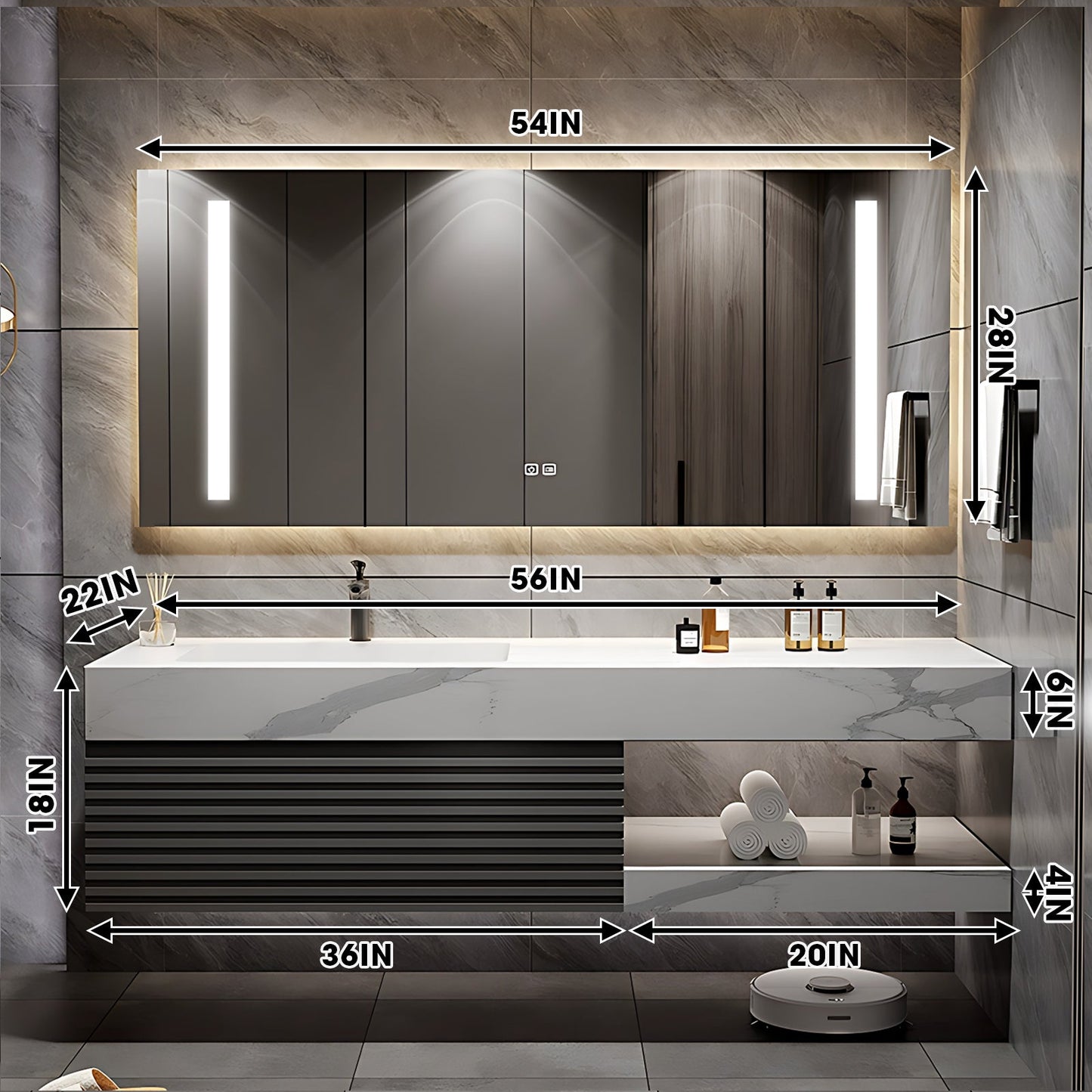 40"-72"Bathroom Vanity with Sink, Floating Solid Wood  Cabinet with Striped Door Panel