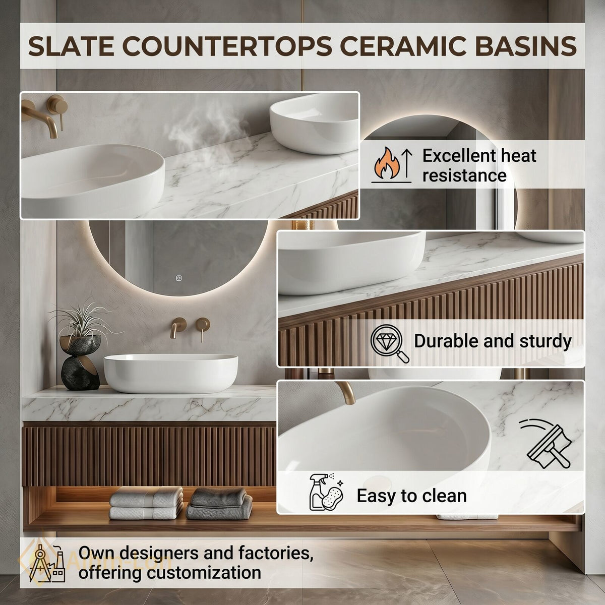60''-96'' Double Bathroom Vanity with Sink Double Sinks Slatted Wood Panel Shelving