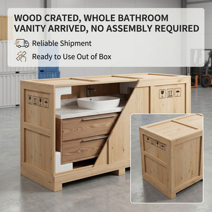 36''-64'' Modern Bathroom Vanity with Sink Marble Oak Floating Wood Grain Drawers