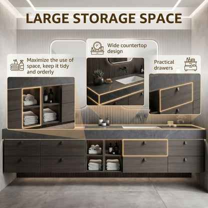 70''-96'' Modern Bathroom Vanity with Sink Dark Gray Top Rectangular Basin Cabinet
