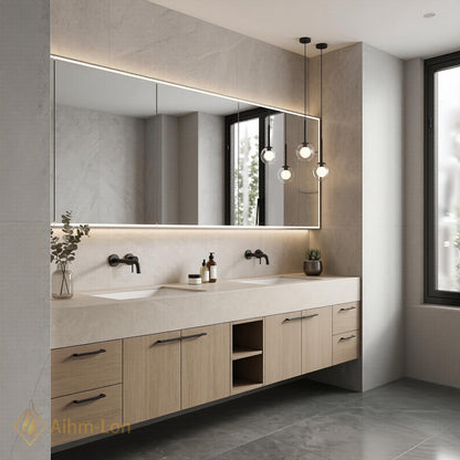 60''-96'' Double Bathroom Vanity with Sink Modern Floating Open Shelving Clean Line