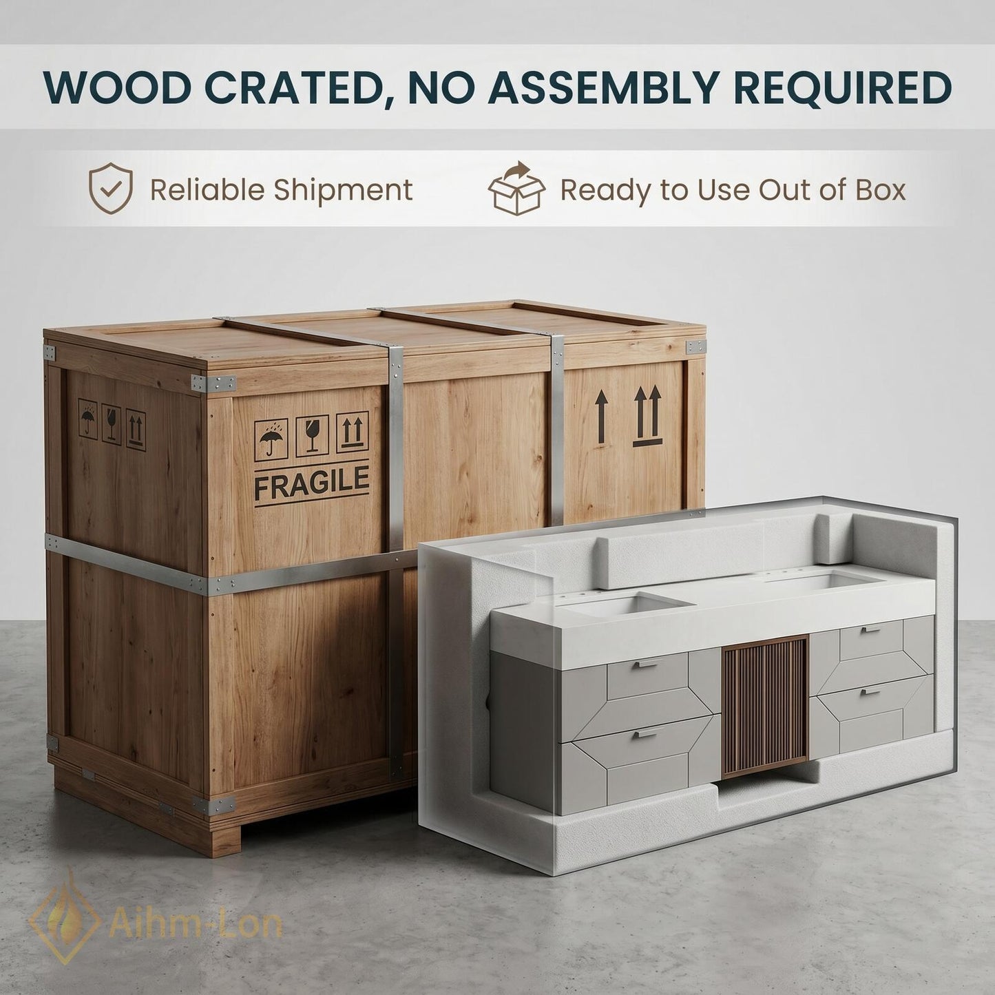 60''-96'' Double Bathroom Vanity with Sink Wood Modern Floating Drawers Slatted-Panel
