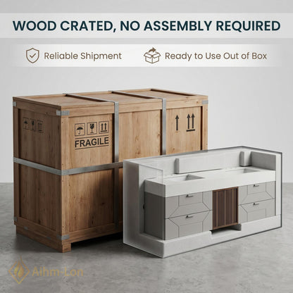 60''-96'' Double Bathroom Vanity with Sink Wood Modern Floating Drawers Slatted-Panel