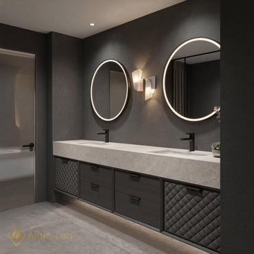 60''-96'' Double Bathroom Vanity with Sink Quartz Top Quilted Dark Cabinet Storage