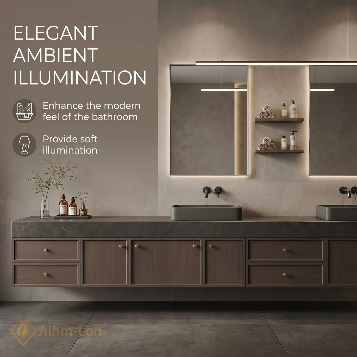 76''-96'' Double Bathroom Vanity with Sink Dark-Walnut Walnut Floating Wall-Mounted Wall-Mount Sinks
