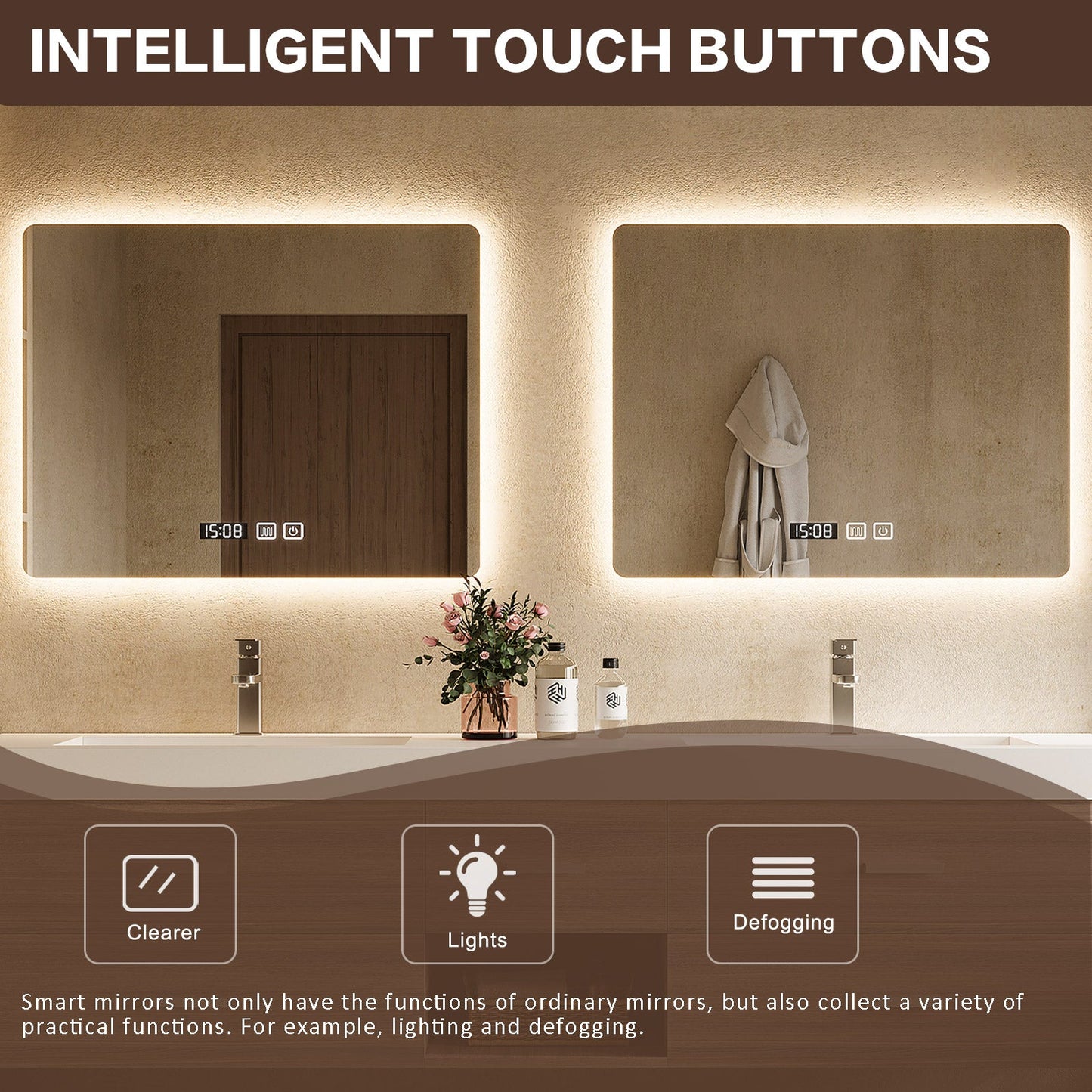 56"- 78"Floating Bathroom Vanity Includes Five Brown Wood Design Drawer