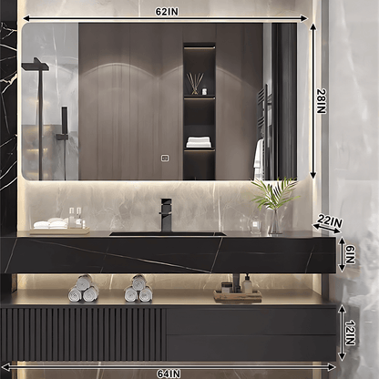 32"- 72" Modern Black Bathroom Vanity Set with Mirror and Single Basin