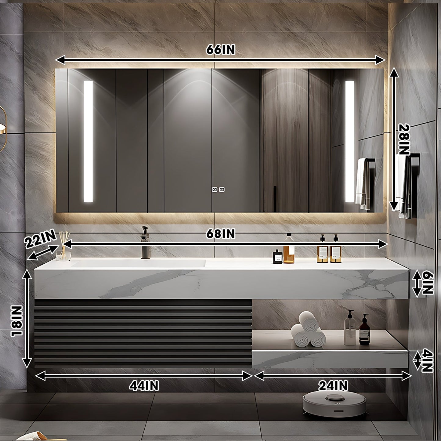 40"-72"Bathroom Vanity with Sink, Floating Solid Wood  Cabinet with Striped Door Panel