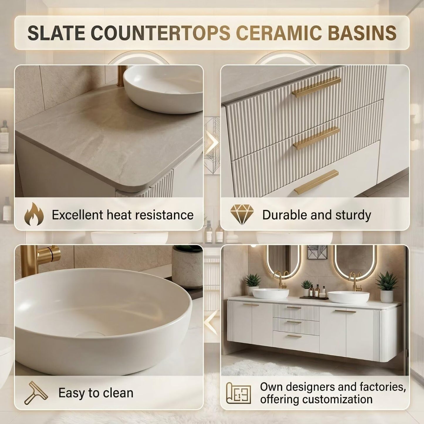 60“-96”Floating Bathroom Vanities with Double Sink (White Vertical Texture)
