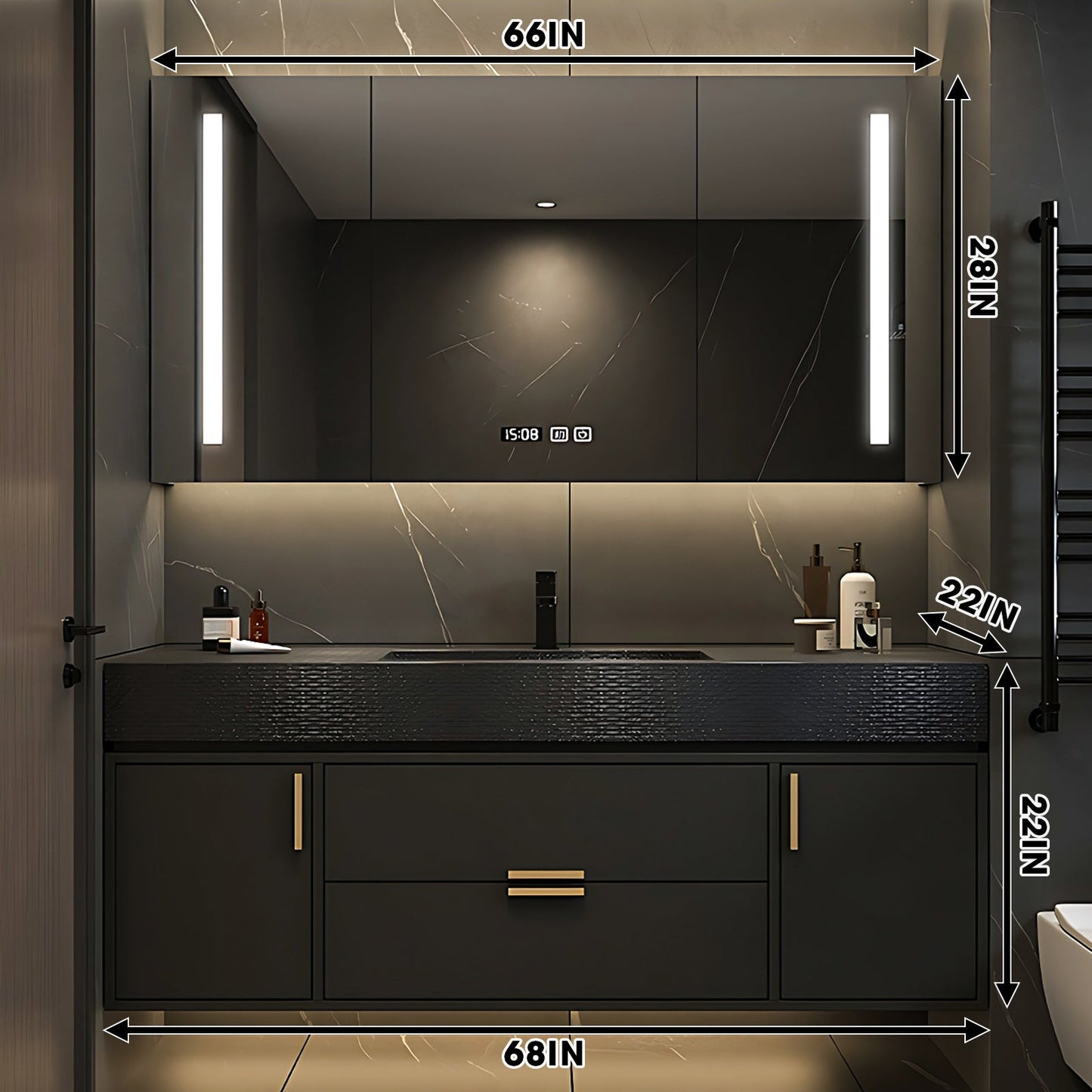 36"-68"Floating Bathroom Vanities with Sink Includes Wood Grain Style Slate Countertop