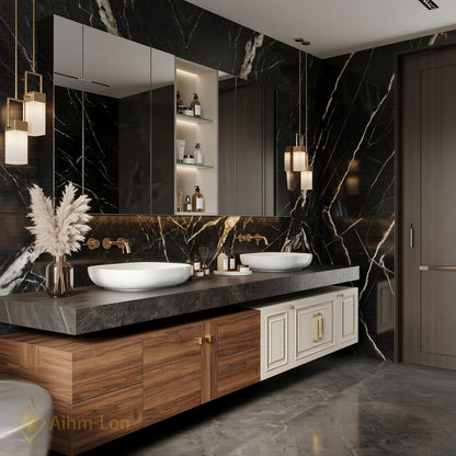 78''-96'' Double Bathroom Vanity with Sink Floating Dual-Tone Wood Stone Top Spacious