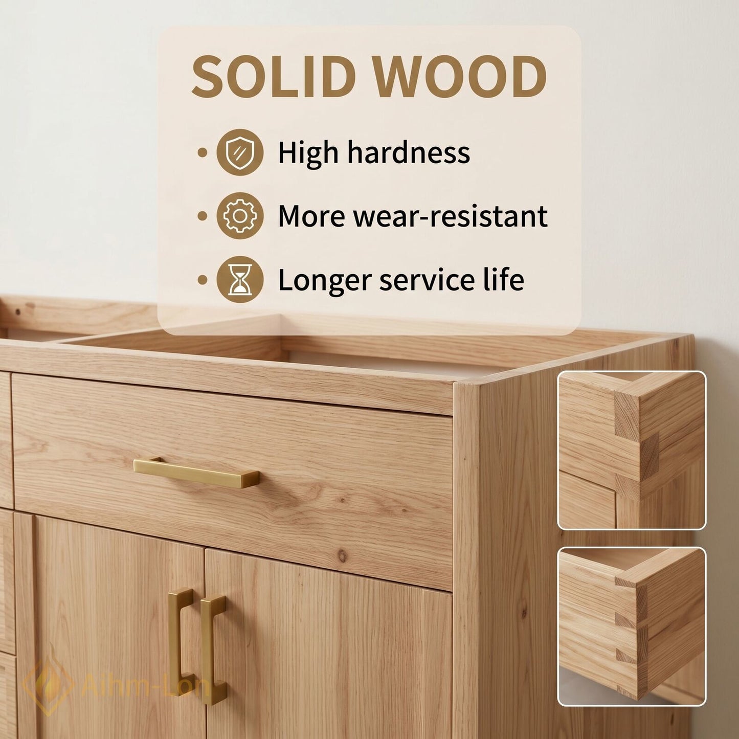 60''-96'' Modern Bathroom Vanity with Sink Wood Grain Marble Gold Handles Cabinet