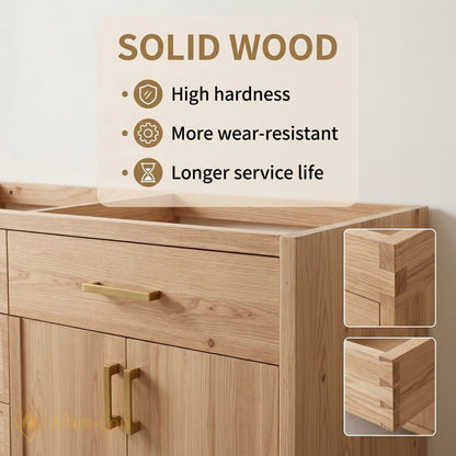 60''-96'' Modern Bathroom Vanity with Sink Wood Grain Marble Gold Handles Cabinet