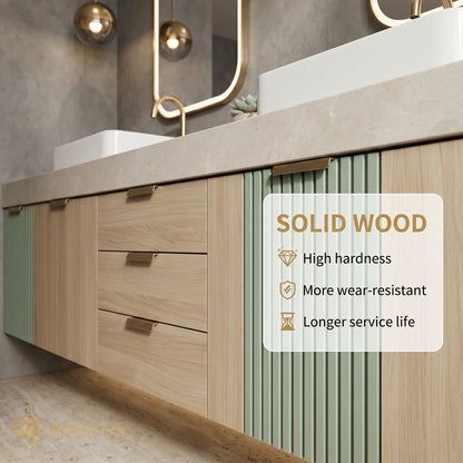 76"-96'' Bathroom Vanity with Sink Slim Fluted Panels Soft Oak Finish Double