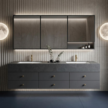 60''-96'' Modern Bathroom Vanity with Sink Double Sink Dark Slate Geometric Drawers Cabinet