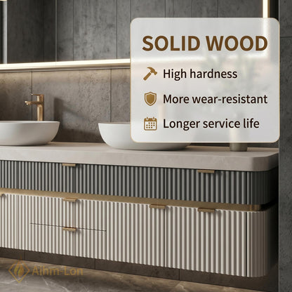 78''-96'' Modern Double Bathroom Vanity with Sink Floating Fluted Panel Two-Tone Finish