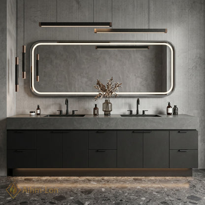 76''-96'' Double Bathroom Vanity with Sink Dark Matte Finish Multiple Drawers