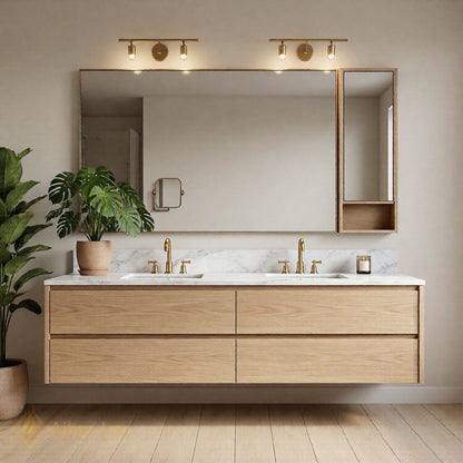 60''-96'' Modern Bathroom Vanity with Sink Floating Wood Marble Integrated Mirror Storage