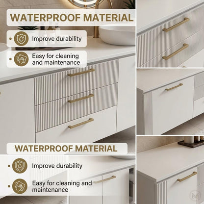60“-96”Floating Bathroom Vanities with Double Sink (White Vertical Texture)
