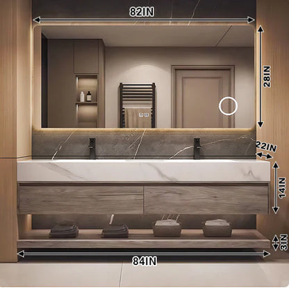 84‘’Solid Wood Bathroom Vanity Set with Integrated Sink and Smart Mirror