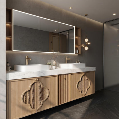 60''-96'' Floating Bathroom Vanity with Sink Double Sink Light Oak Lattice Cloud Doors Cabinet