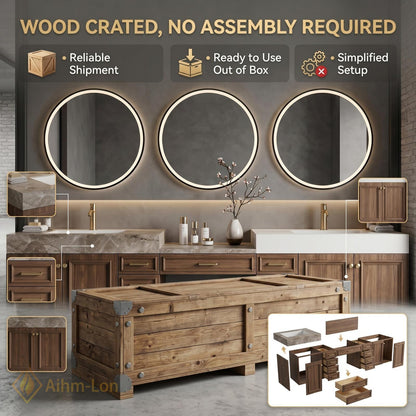 60''-96'' Double Bathroom Vanity with Sink Walnut Floating Modern Triple Woodgrain Finish