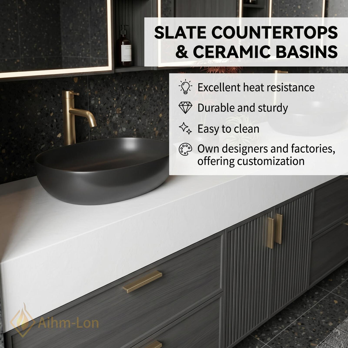 60''-96'' Double Bathroom Vanity with Sink Modern Slatted Center Panel Open Wall