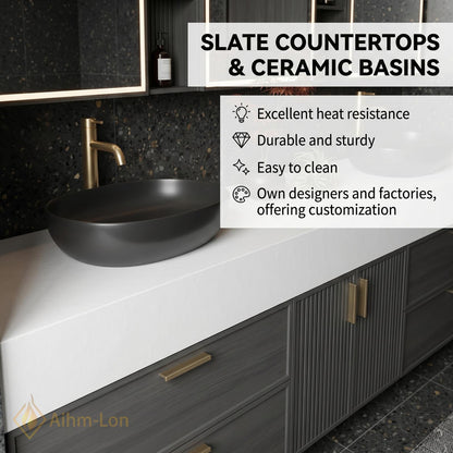 60''-96'' Double Bathroom Vanity with Sink Modern Slatted Center Panel Open Wall