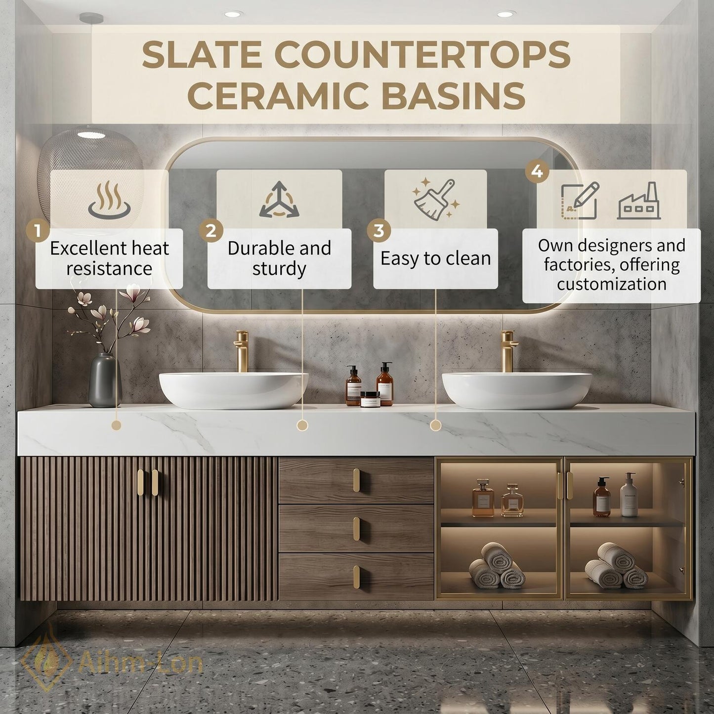 74''-96'' Double Bathroom Vanity with Sink Modern Floating Doors Glass Storage Open