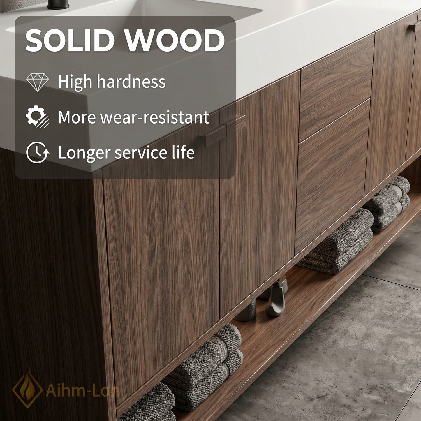 72''-96'' Double Bathroom Vanity with Sink Floating Design Dark Wood Finish Integrated