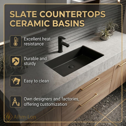 60''-96'' Double Bathroom Vanity with Sink Textured Stone Top Wood Finish Drawers