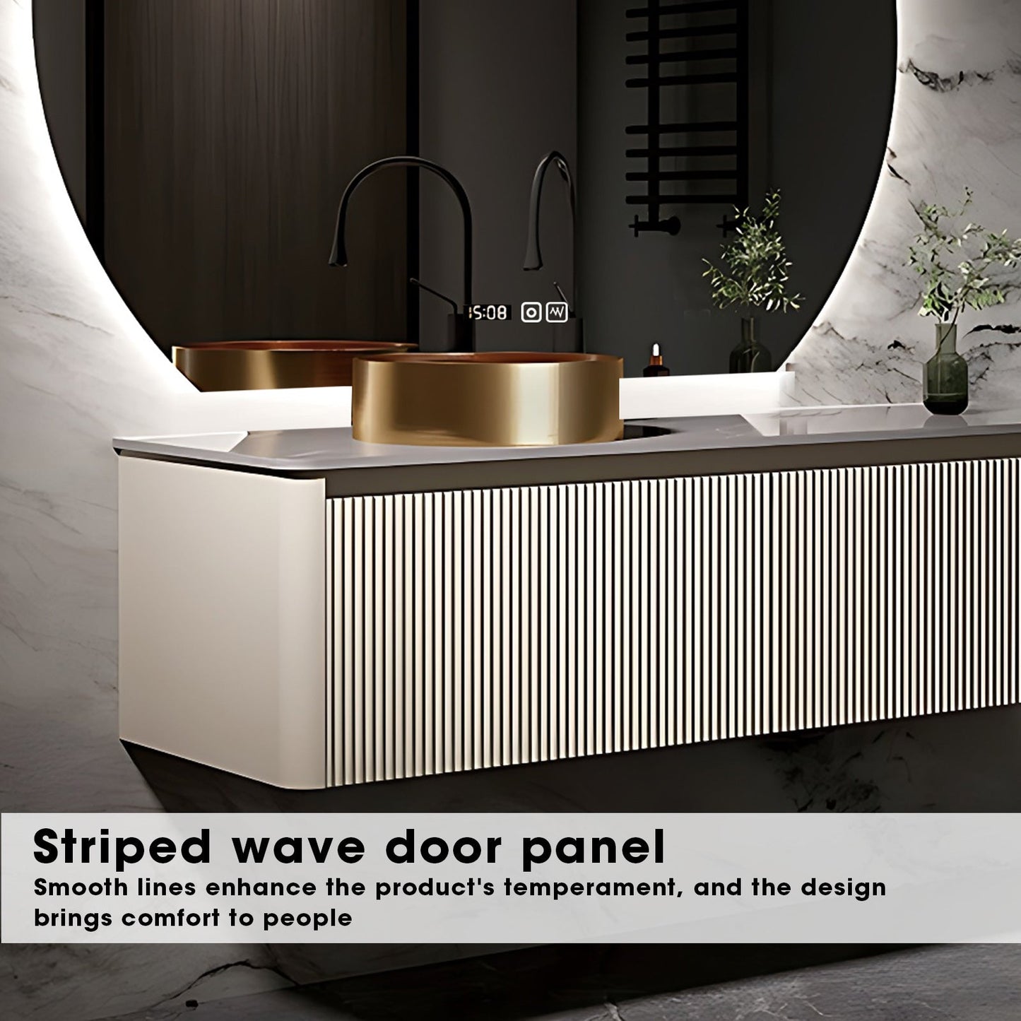 36"- 72" Modern Sink Wall Mounted Bath Vanity Set with Smart Defogging Mirror