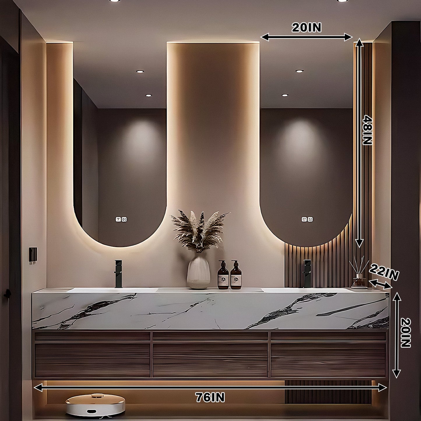 60"-96"Bathroom Vanity with Double Basin and Defogging Mirror