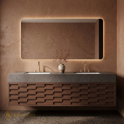 60''-96'' Double Bathroom Vanity with Sink Grey Modern Stacked Drawer Panels Slate