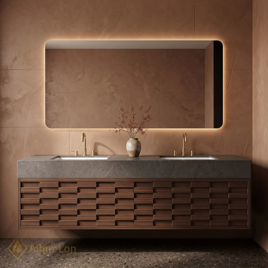 60''-96'' Double Bathroom Vanity with Sink Grey Modern Stacked Drawer Panels Slate