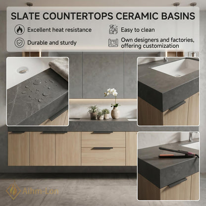 76''-96'' Double Bathroom Vanity with Sink Floating Double Concrete Open Shelving Minimalist